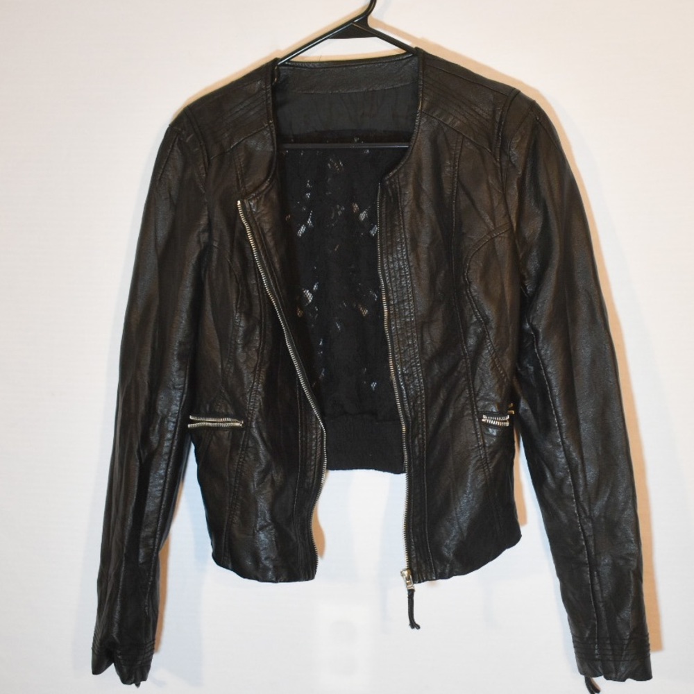 Black leather jacket with lace back!